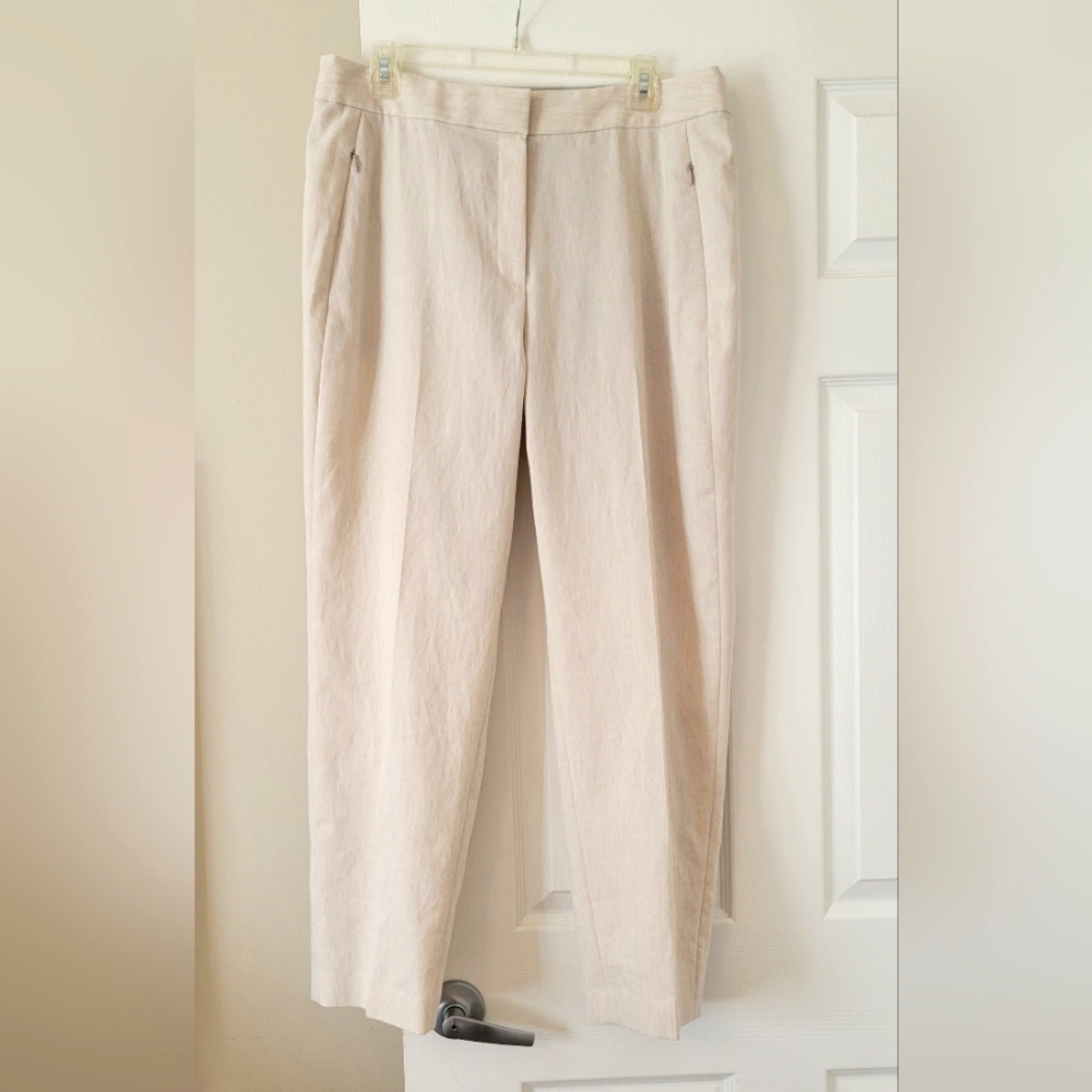 Linen Polyester Blend Slacks Cream Color Elite Tahari Size 14 NWOT